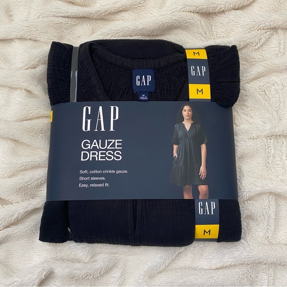 NWT Gap gauze black v-neck mini dress - Picture 2 of 4